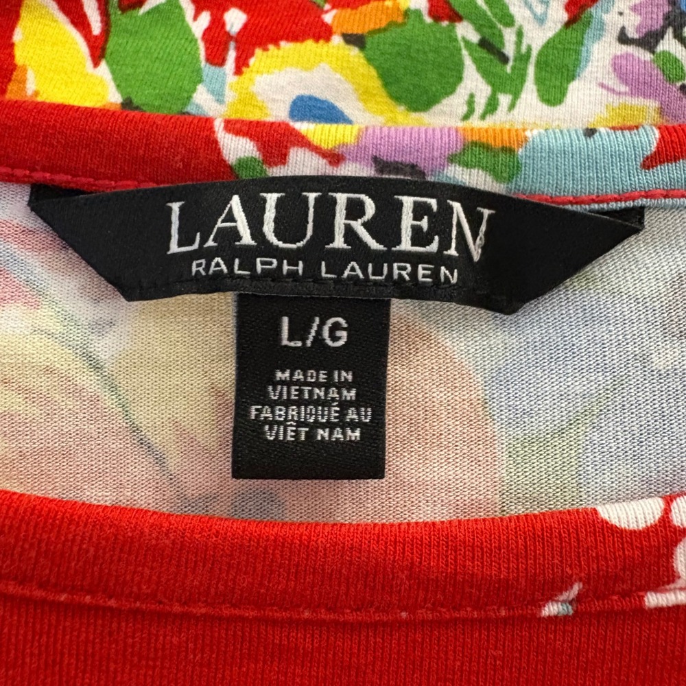 Lauren Ralph Lauren Top Women Red Floral Tie Front Dolman Sleeve Knit Top Large - Picture 3 of 12